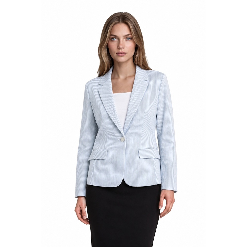 Loft Seersucker Blazer Women's Size 4 Blue White Striped Single Button Jacket